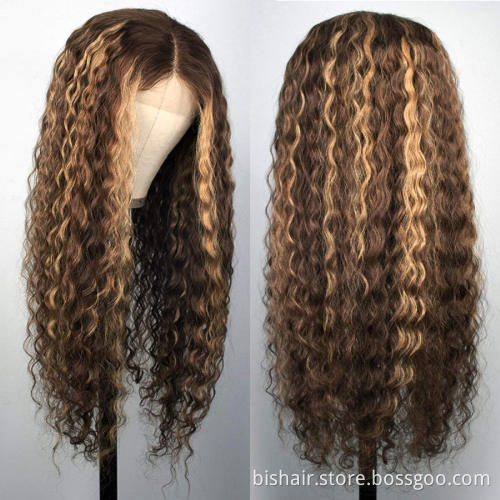 T-part lace front wig with baby hair water wave 4/27 Brazilian wave hair without glue bleaching knot 150% Desity 18 inches